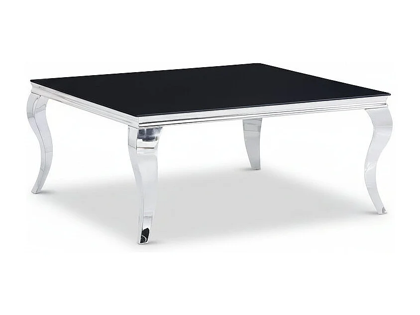 Table Basse Carrée Chrome Verre Noir 100x100x45 cm BAROQUE