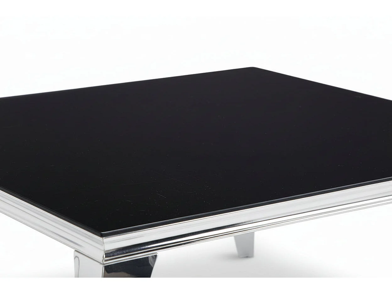 Table Basse Carrée Chrome Verre Noir 100x100x45 cm BAROQUE