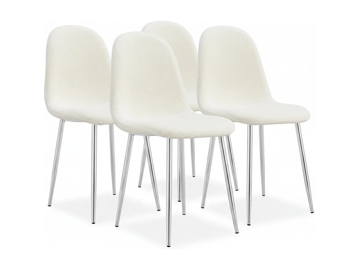 Lot de 4 Chaises Scandinaves Tissu Doudou Pieds Chrome 43,5x40x87cm