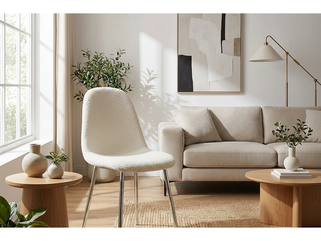 Lot de 4 Chaises Scandinaves Tissu Doudou Pieds Chrome 43,5x40x87cm