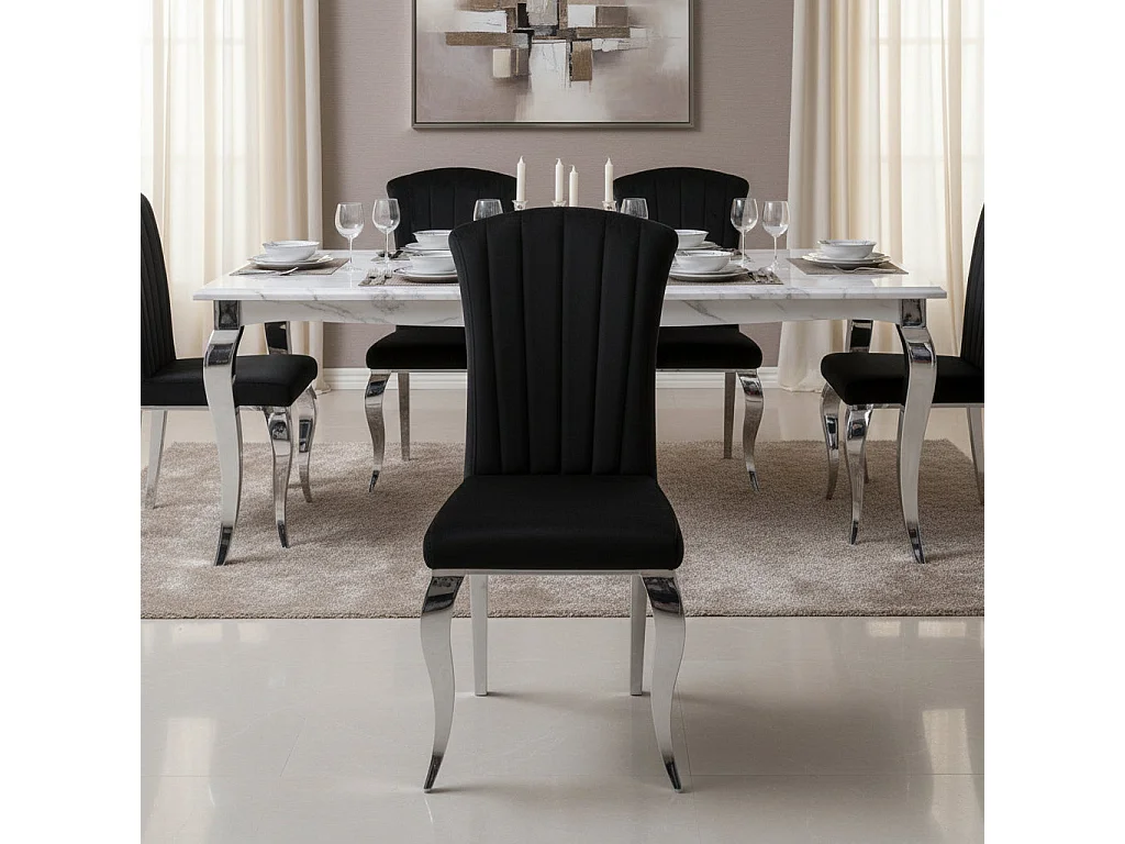 Lot de 6 Chaises baroque LOUIS Chrome Velours Noir