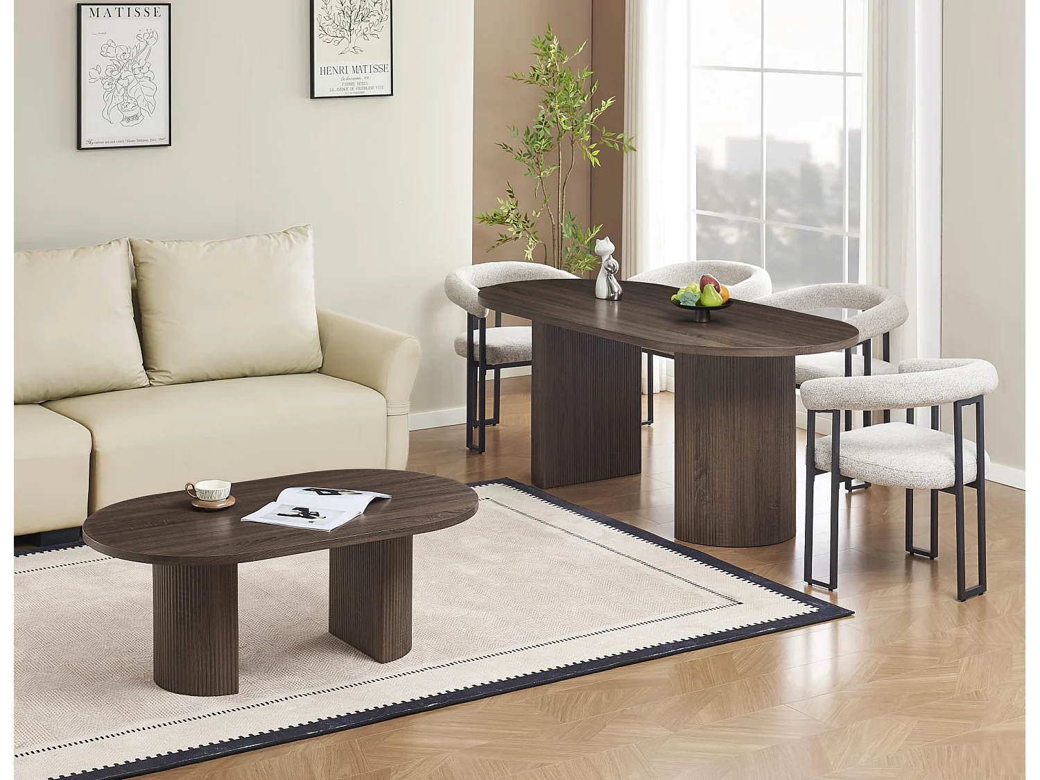 Table à Manger Ovale effet Noyer – 180x90x75 cm - NEW ANNA