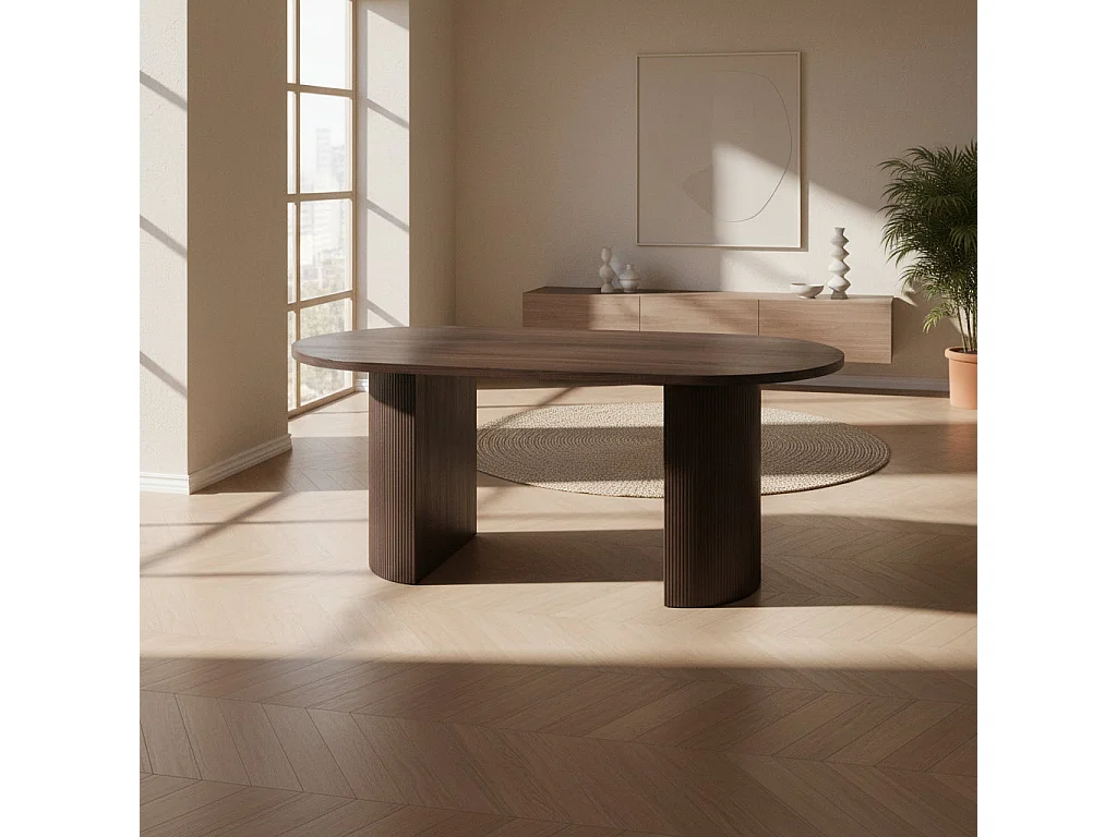 Table à Manger Ovale effet Noyer – 180x90x75 cm - NEW ANNA