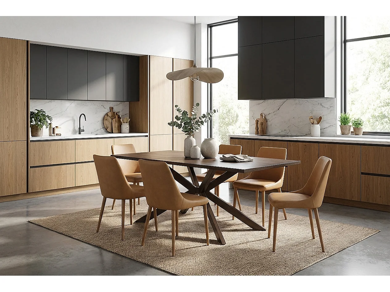 Table à manger rectangulaire effet noyer 6 à 8 personnes 180x90 cm XAVIER