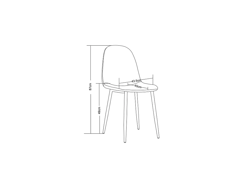 Lot de 4 chaises scandinaves velours taupe pieds métal noir 43,5x40x87cm
