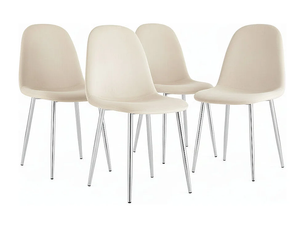 Lot de 4 chaises scandinaves velours beige pieds chrome 43,5x40x87 cm