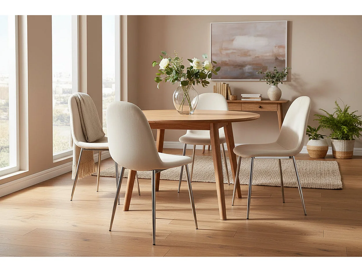 Lot de 4 chaises scandinaves velours beige pieds chrome 43,5x40x87 cm