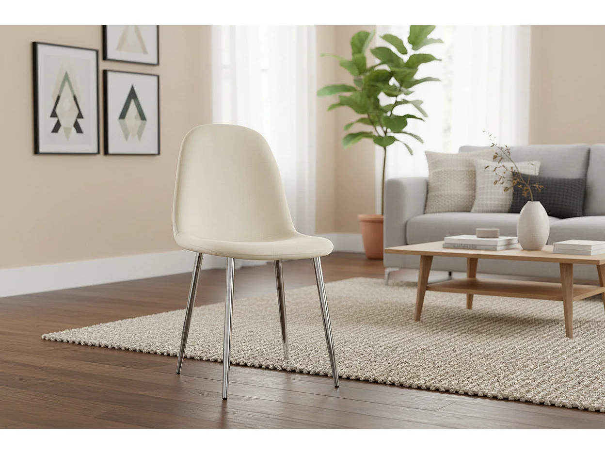 Lot de 4 chaises scandinaves velours beige pieds chrome 43,5x40x87 cm