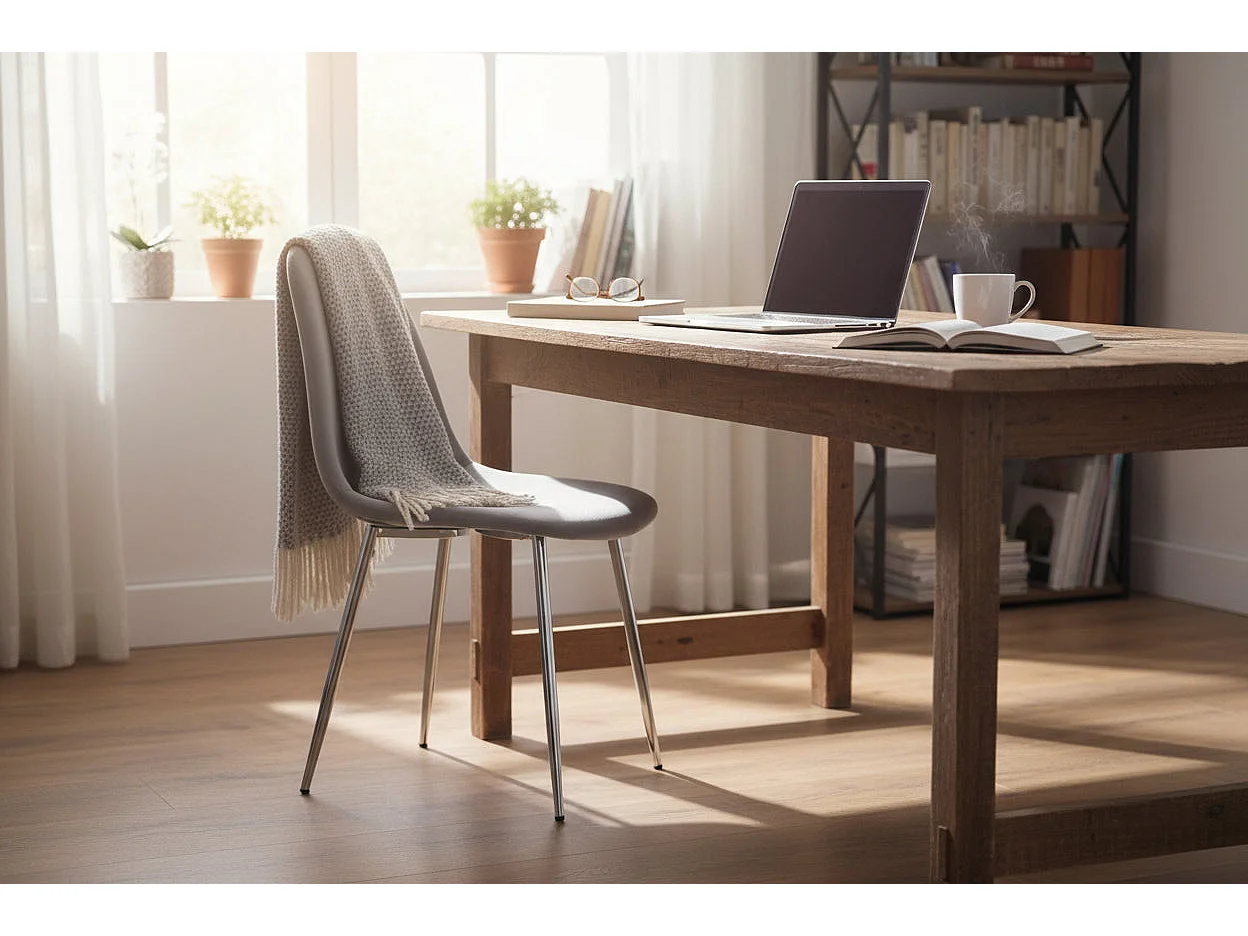 Lot de 4 Chaises Scandinaves Velours Gris Pieds Chrome 43,5x40x87cm