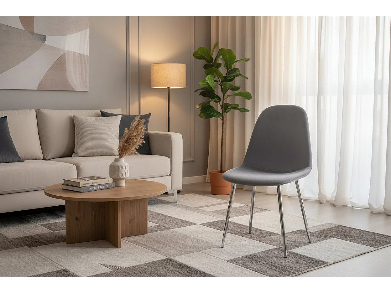 Lot de 4 Chaises Scandinaves Velours Gris Pieds Chrome 43,5x40x87cm