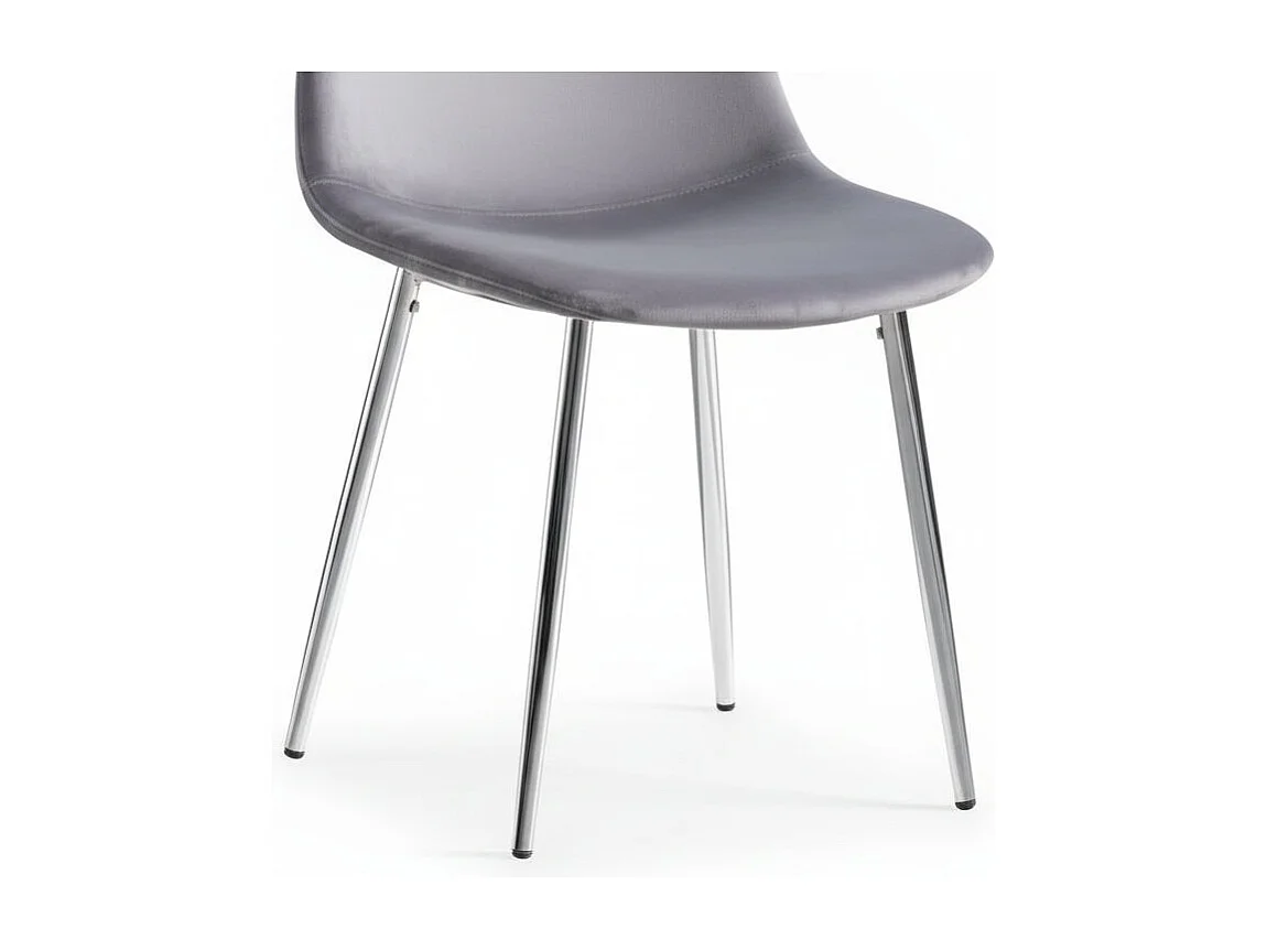 Lot de 4 Chaises Scandinaves Velours Gris Pieds Chrome 43,5x40x87cm