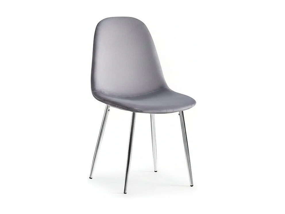 Lot de 4 Chaises Scandinaves Velours Gris Pieds Chrome 43,5x40x87cm