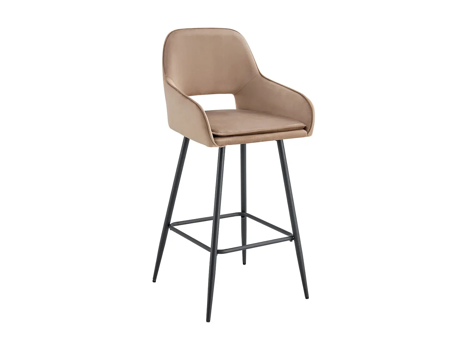 Lot 2 Tabourets de Bar Athena Velours Taupe Pieds Métal Noir 47x41x104cm