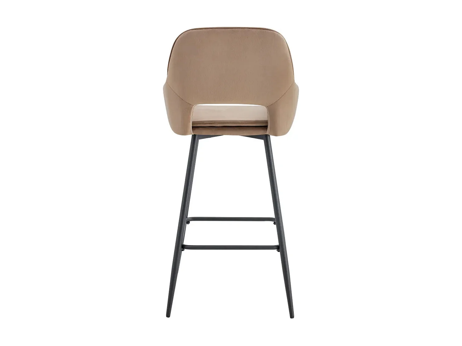 Lot 2 Tabourets de Bar Athena Velours Taupe Pieds Métal Noir 47x41x104cm