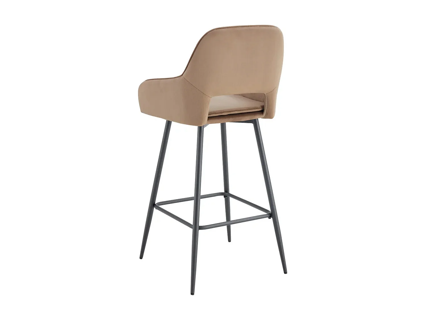 Lot 2 Tabourets de Bar Athena Velours Taupe Pieds Métal Noir 47x41x104cm