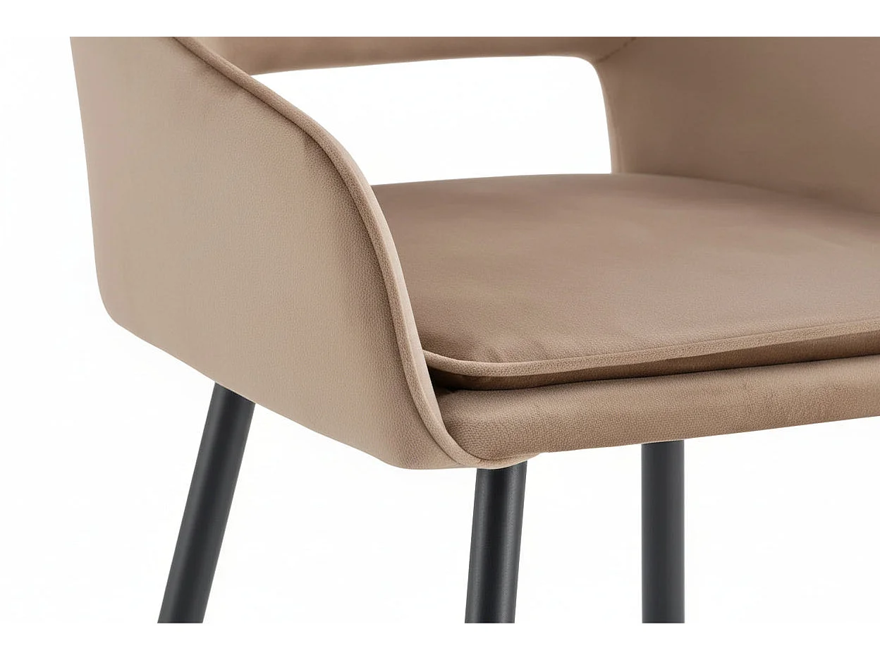 Lot 2 Tabourets de Bar Athena Velours Taupe Pieds Métal Noir 47x41x104cm