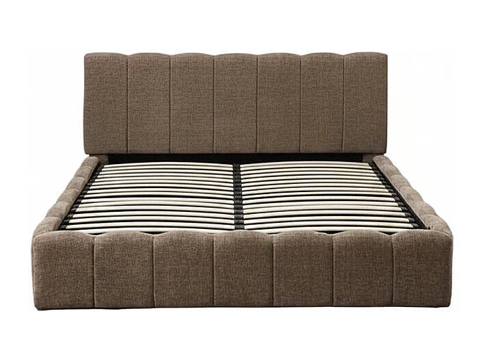 Lit Coffre 140x190 cm – Tissu Chenille moka & Sommier à Lattes Inclus