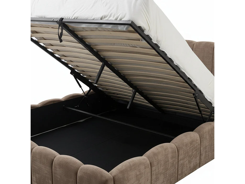 Lit Coffre 140x190 cm – Tissu Chenille moka & Sommier à Lattes Inclus