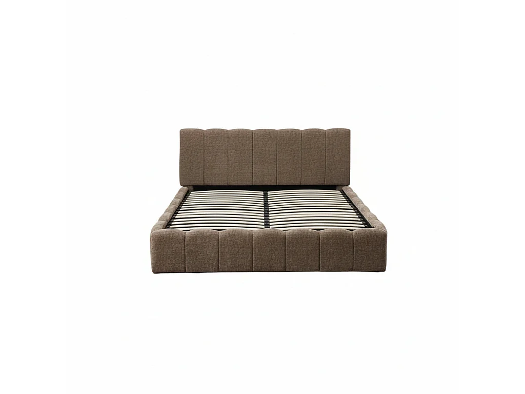 Lit Coffre 140x190 cm – Tissu Chenille Moka, Sommier à Lattes Inclus