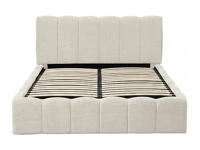 Lit Coffre MDF & Tissu Chenille Beige | 140x190 cm, Sommier Inclus