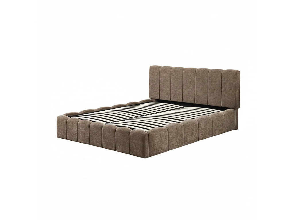 Lit Coffre Bubble 180x200 cm – Tissu Chenille Moka, Sommier à Lattes Inclus
