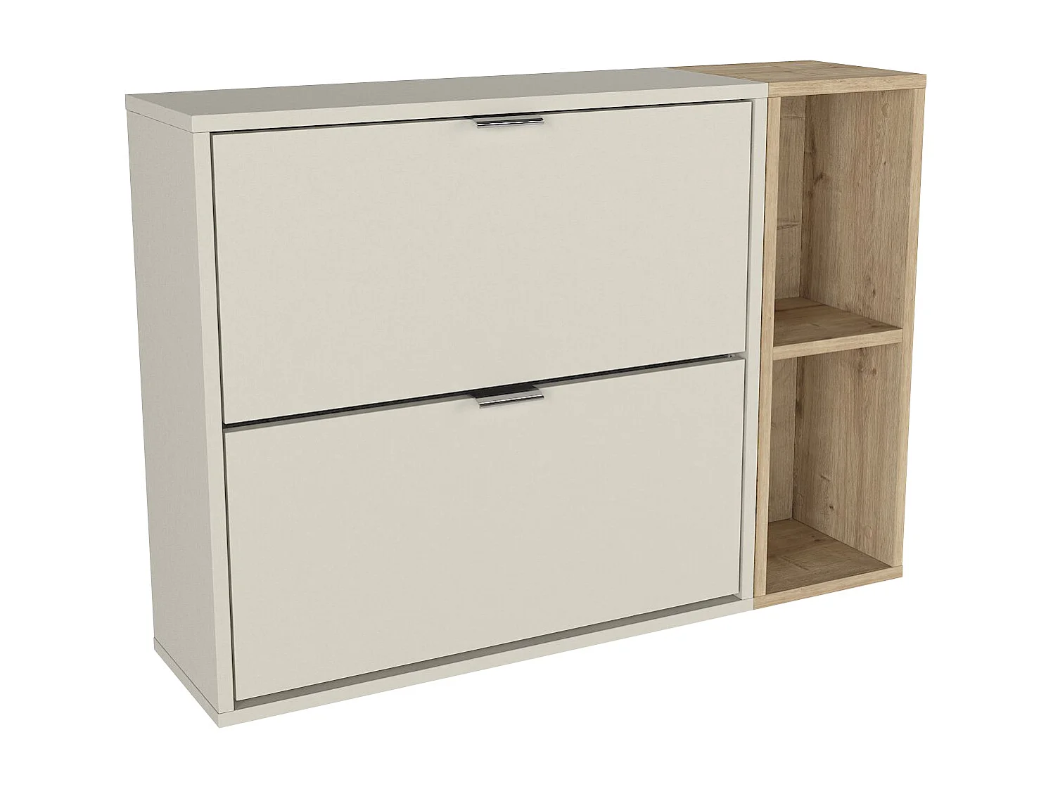 Meuble à chaussures avec 2 compartiments abattants et 2 niches - Beige et Naturel clair - JALIDO