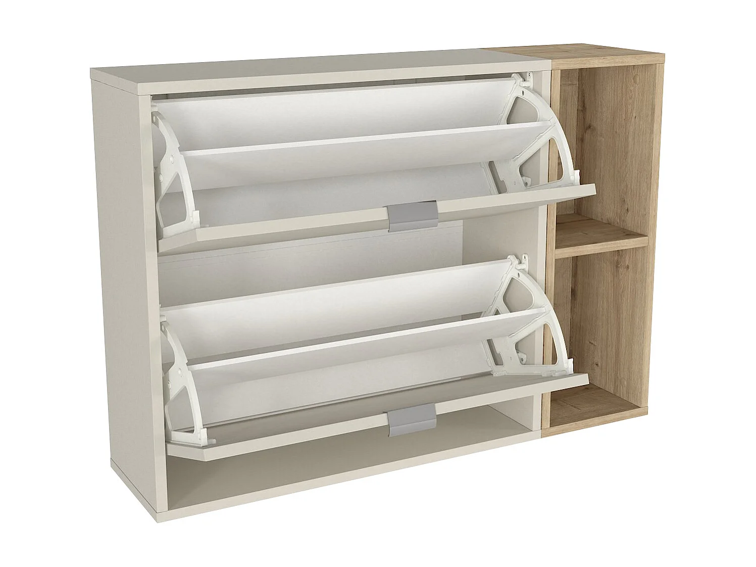 Meuble à chaussures avec 2 compartiments abattants et 2 niches - Beige et Naturel clair - JALIDO