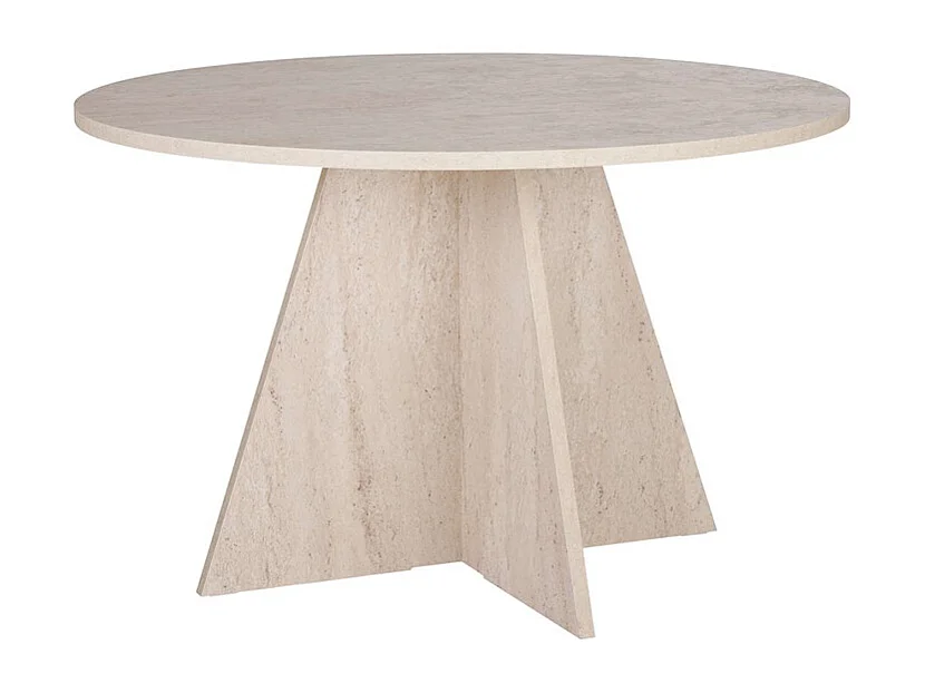 Table à manger ronde 4 personnes - Effet travertin beige - ALVEKO