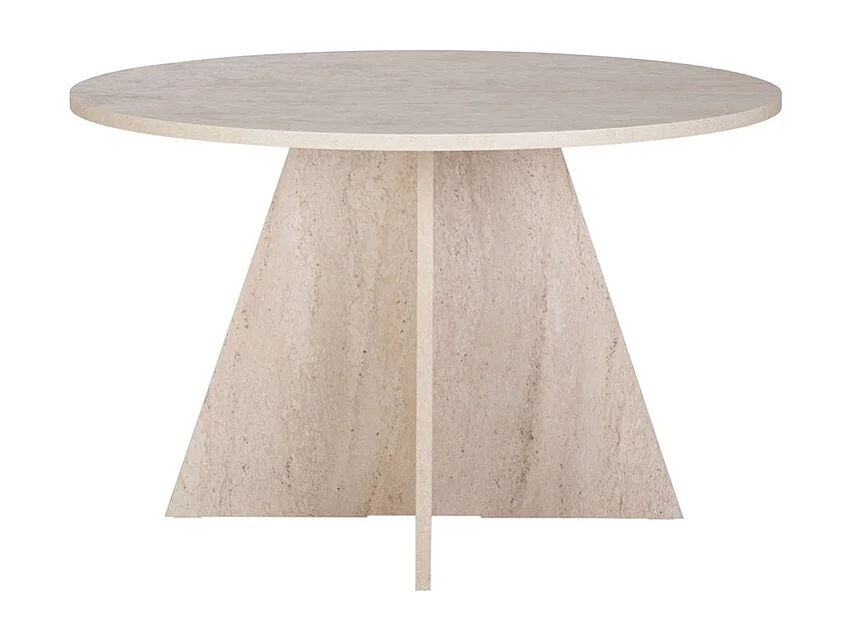 Table à manger ronde 4 personnes - Effet travertin beige - ALVEKO
