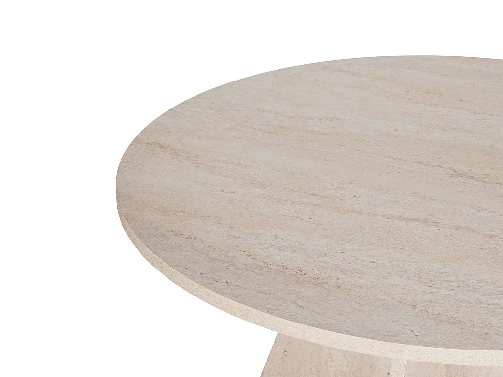 Table à manger ronde 4 personnes - Effet travertin beige - ALVEKO