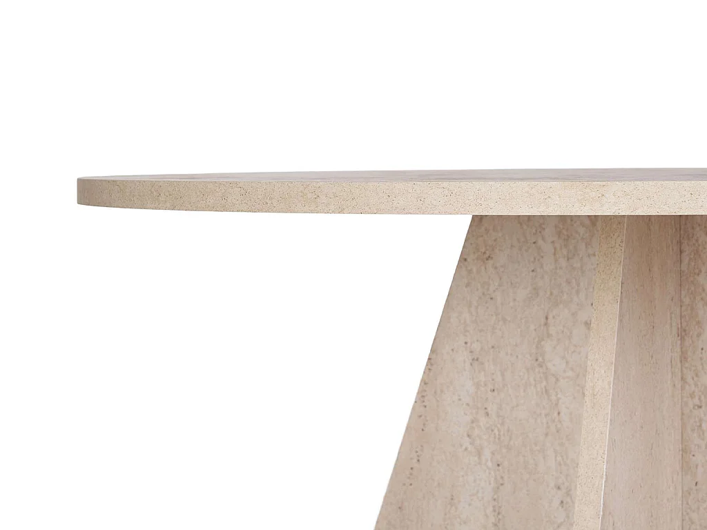 Table à manger ronde 4 personnes - Effet travertin beige - ALVEKO