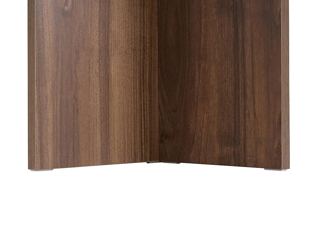 Table à manger ronde 4 personnes - Effet travertin beige et naturel foncé - ALVEKO