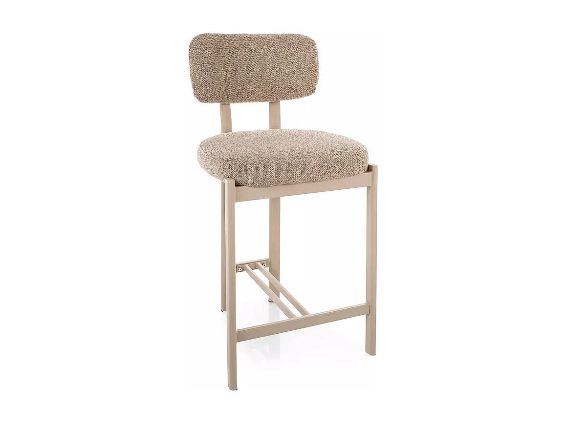 Chaise haute de bar Olf en tissu texturé beige et métal assorti