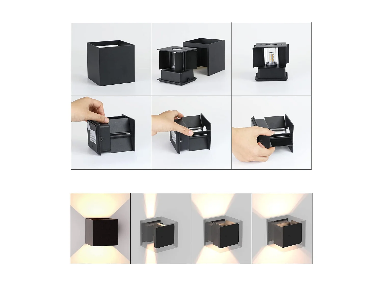 ZMH Applique Extérieure/Intérieure Pack de 4 Noir 3000K Blanc Chaud G9 Angle Réglable Up Down IP65 Pour Façade Jardin