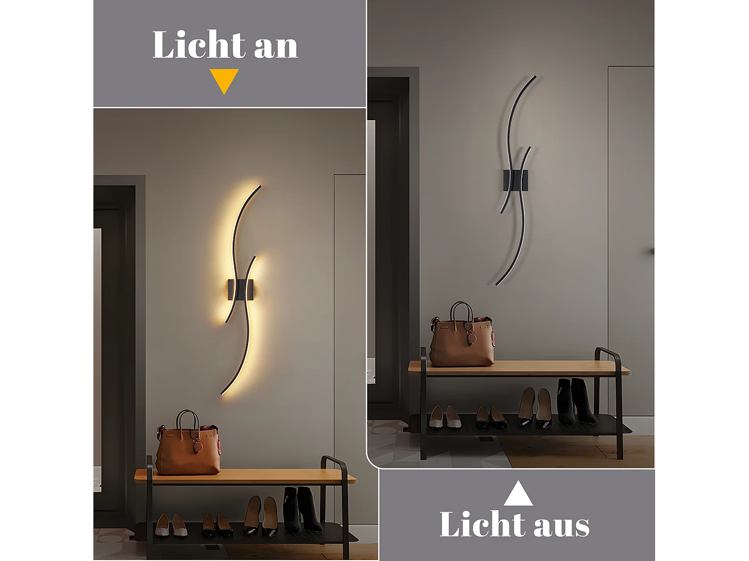 ZMH Applique Murale LED  -  Noir 14w, 100cm, 3000k Blanc Chaud (pour Couloir, Salon, Chambre)