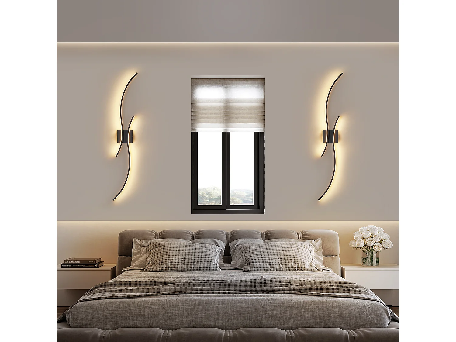 ZMH Applique Murale LED  -  Noir 14w, 100cm, 3000k Blanc Chaud (pour Couloir, Salon, Chambre)