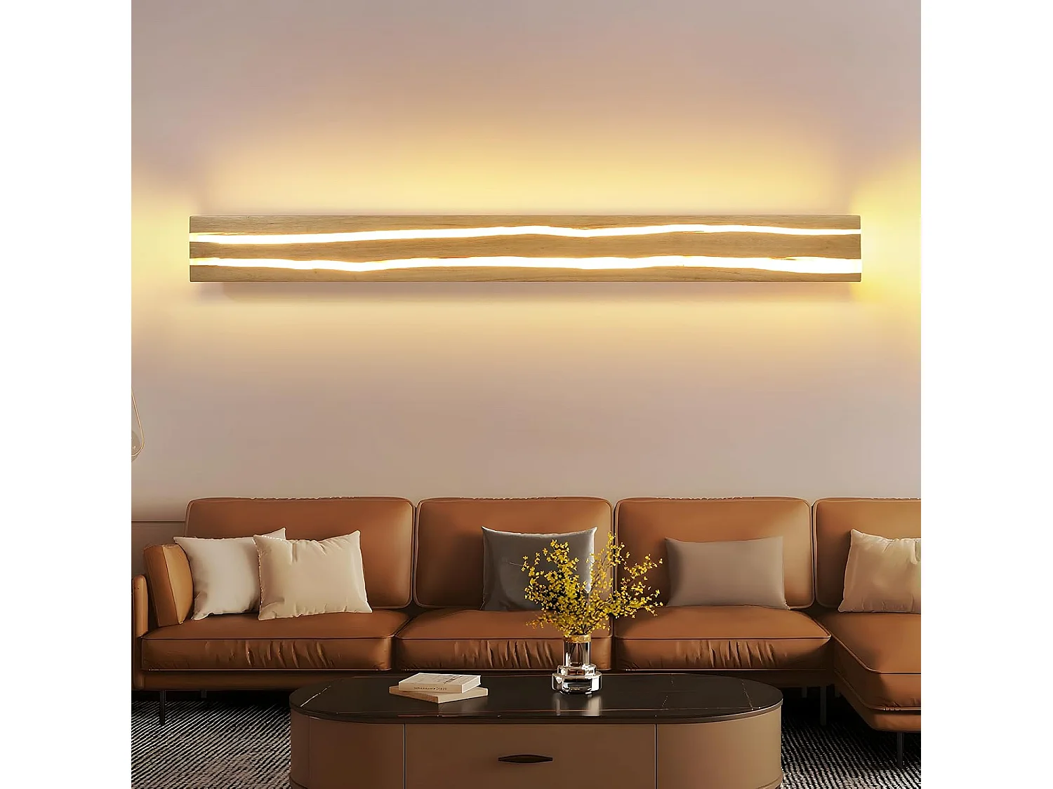 ZMH Applique Murale LED Bois 16W 3000K Blanc Chaud Design Moderne  D.100cm Pour Couloir Escalier Chambre Restaurant