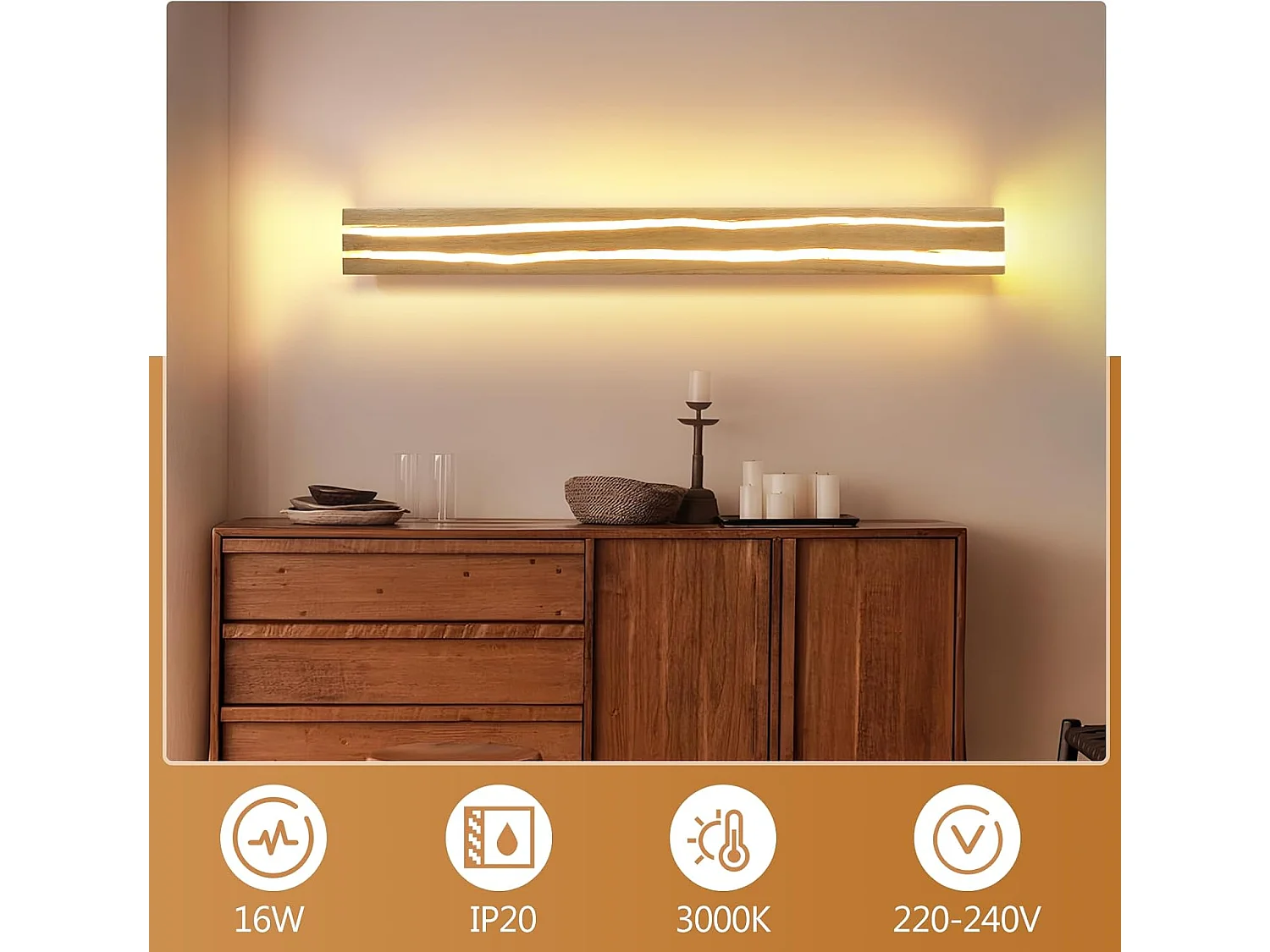 ZMH Applique Murale LED Bois 16W 3000K Blanc Chaud Design Moderne  D.100cm Pour Couloir Escalier Chambre Restaurant