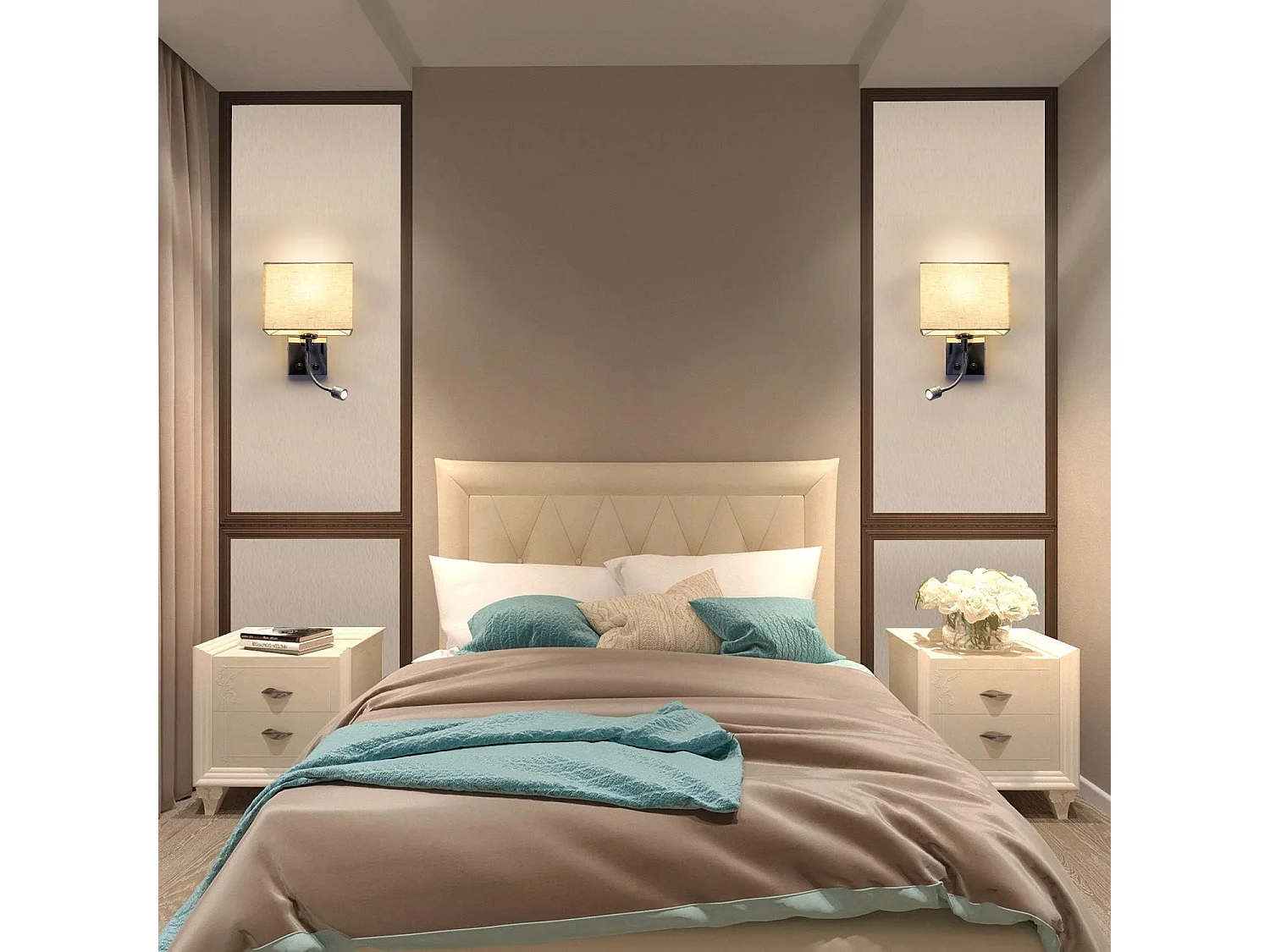 ZMH Applique Murale 2 en 1 Moderne Bras de Lecture Réglable Abat jour Tissu E27 Interrupteur Pour Chambre Salon