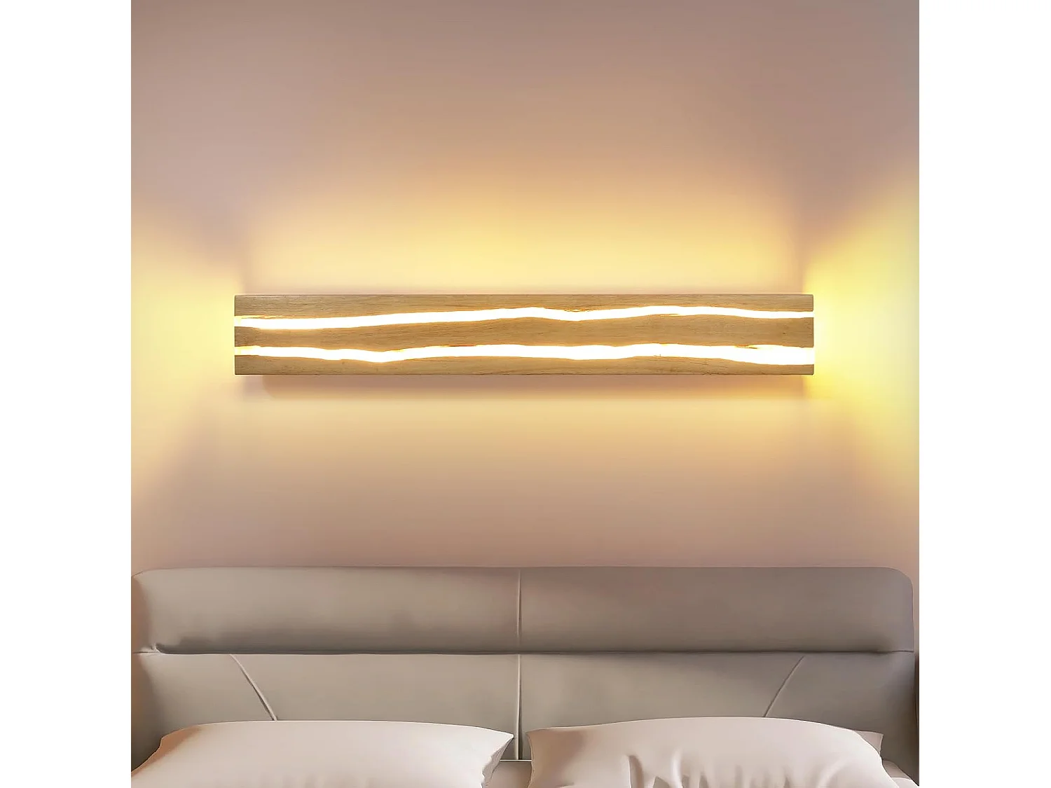 ZMH Applique Murale 8W Bois 3000K Blanc Chaud Indirect 50cm Pour Couloir Escalier Chambre Salon