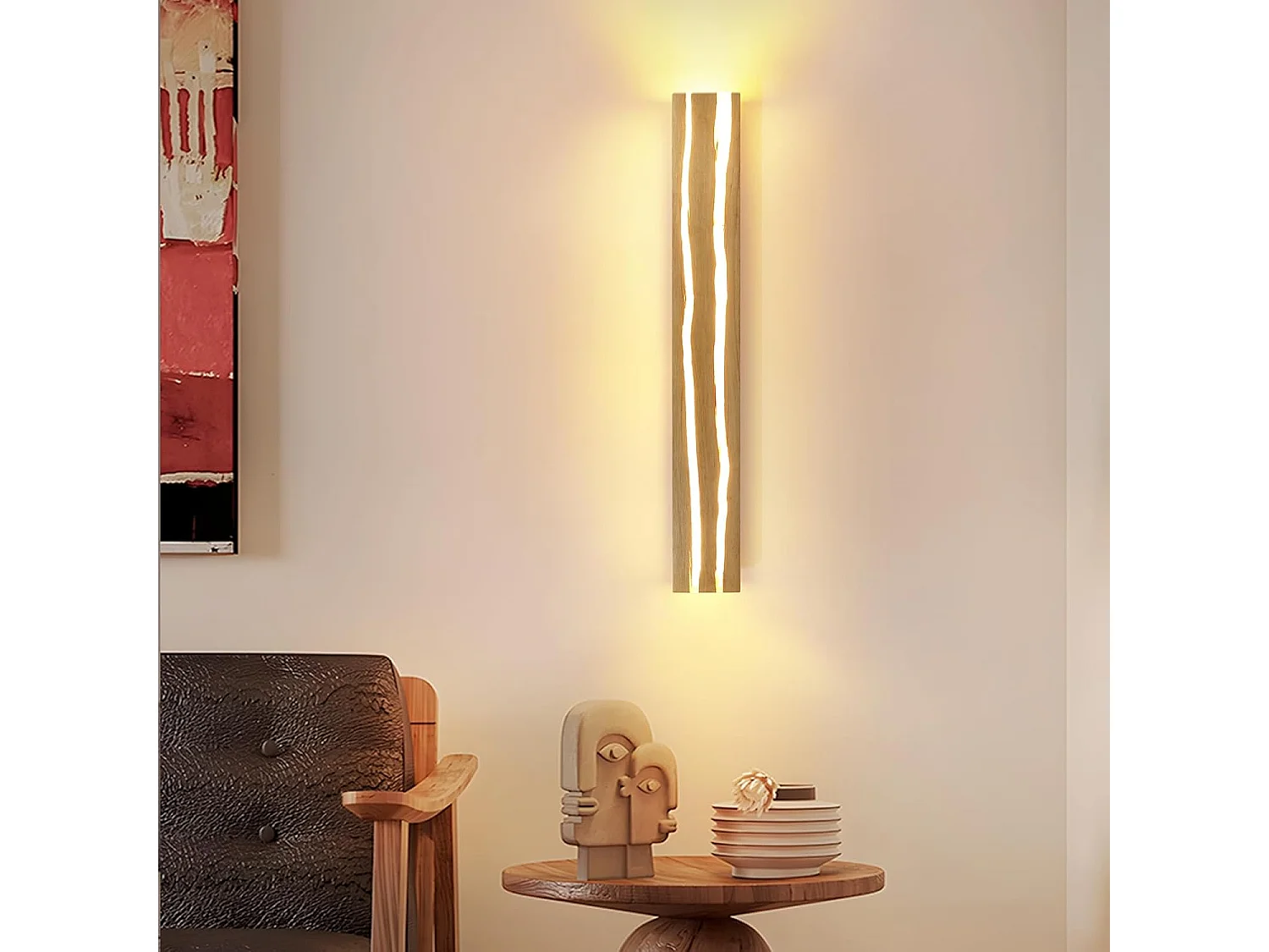 ZMH Applique Murale 8W Bois 3000K Blanc Chaud Indirect 50cm Pour Couloir Escalier Chambre Salon