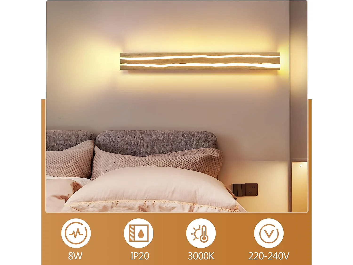 ZMH Applique Murale 8W Bois 3000K Blanc Chaud Indirect 50cm Pour Couloir Escalier Chambre Salon