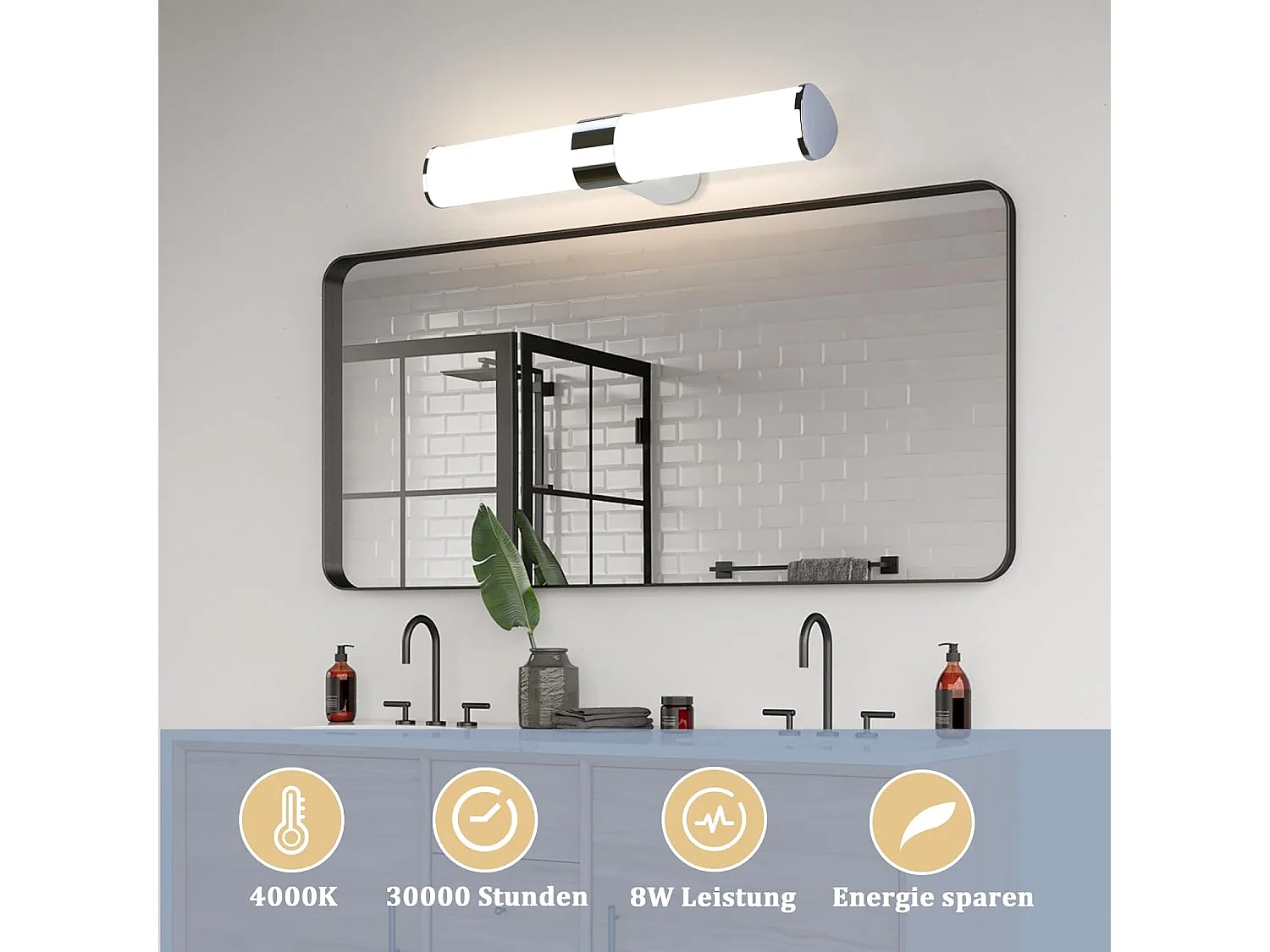 ZMH Lampe de miroir salle de bain - Moderne 40CM Chrome Chambre IP44