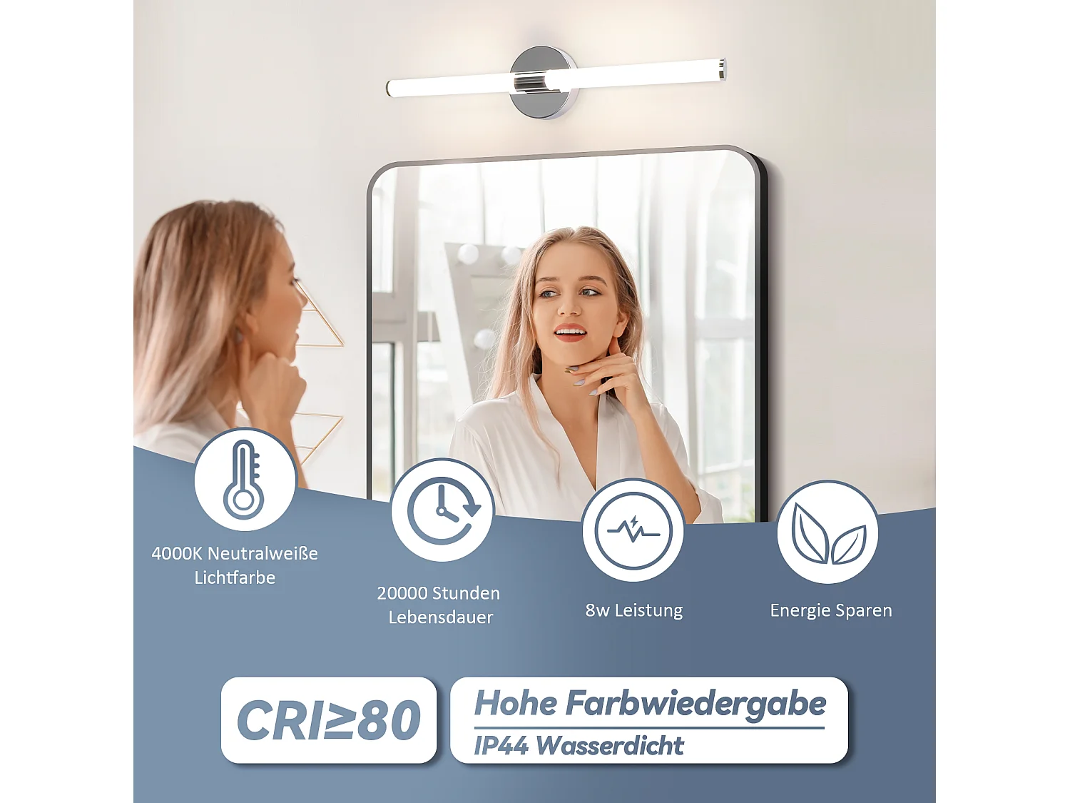 ZMH Applique murale LED pour salle de bain 60 cm – 8 W, blanc neutre 4 000 K