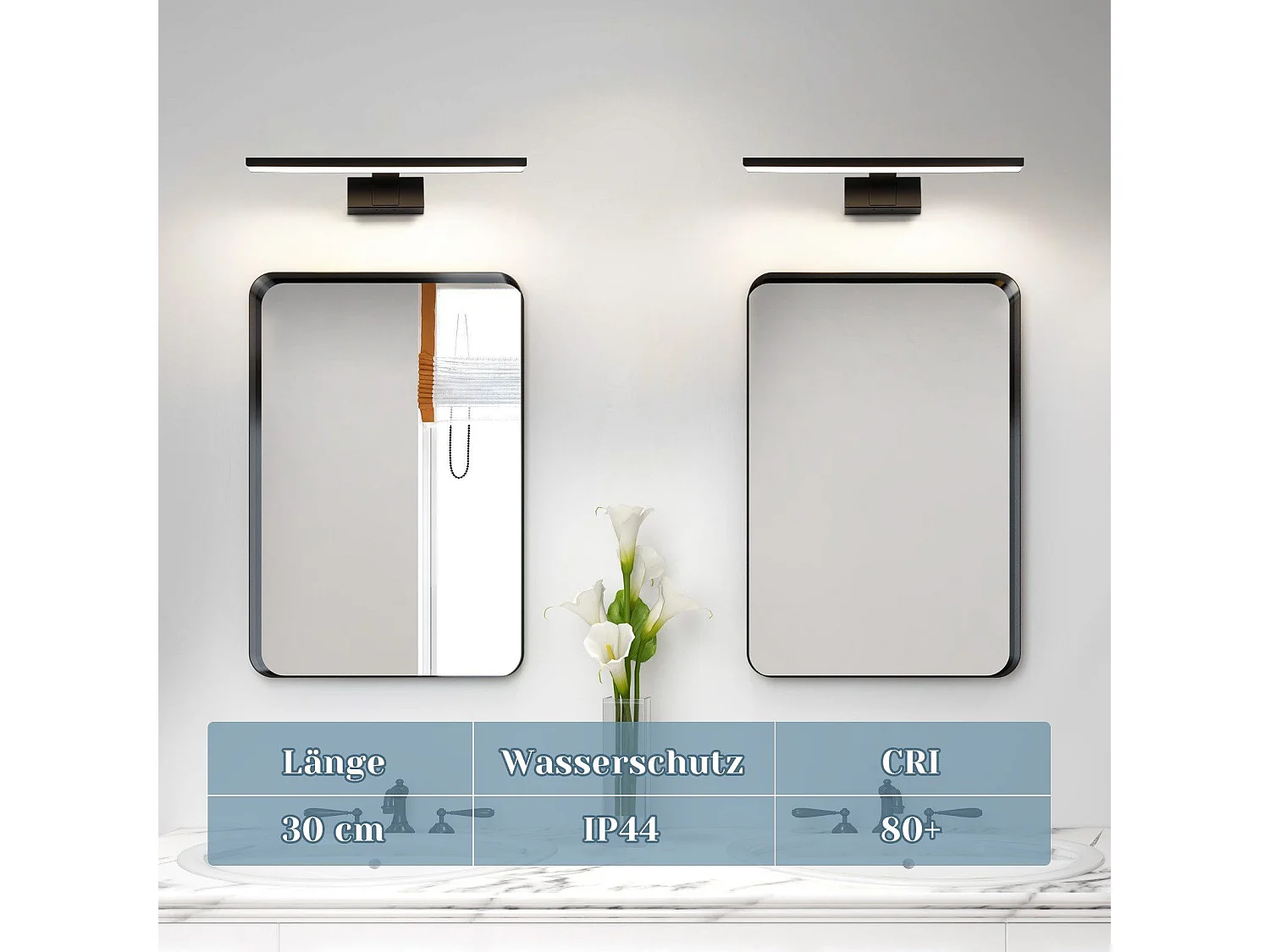 ZMH Lampe miroir LED salle de bain noire 60CM IP44 blanc neutre Applique murale pour cave
