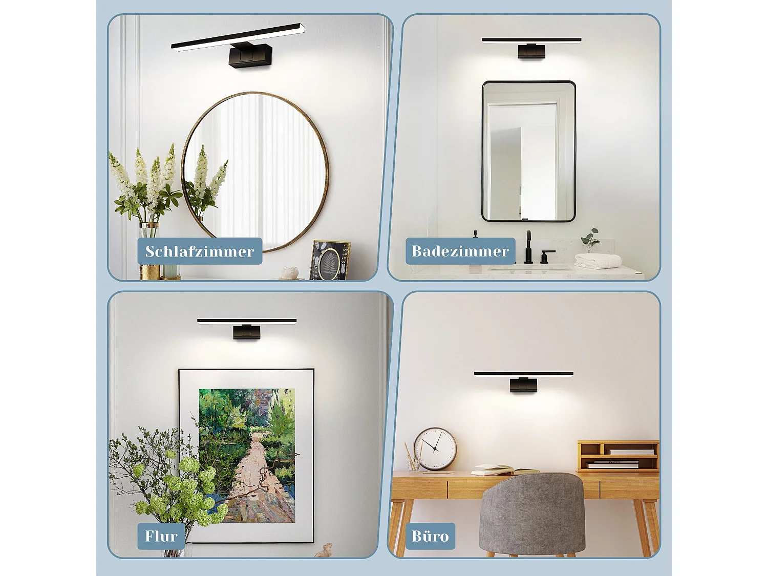 ZMH Lampe miroir LED salle de bain noire 60CM IP44 blanc neutre Applique murale pour cave