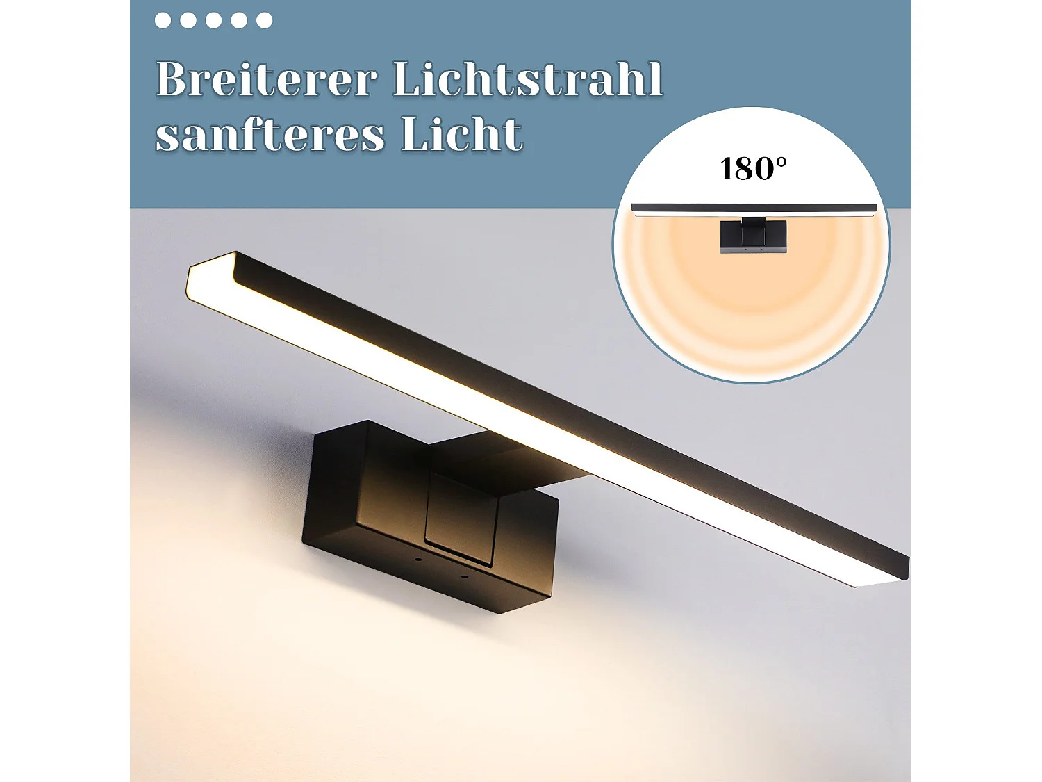 ZMH Lampe miroir LED salle de bain noire 60CM IP44 blanc neutre Applique murale pour cave