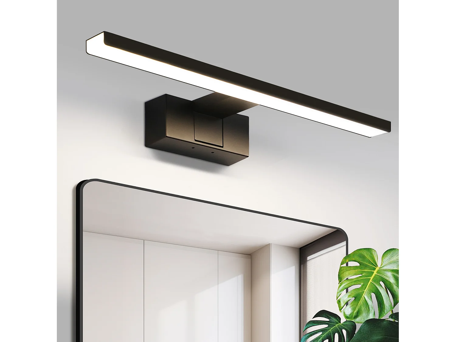 ZMH Lampe miroir LED salle de bain noire 40CM IP44 blanc neutre Applique murale pour cave