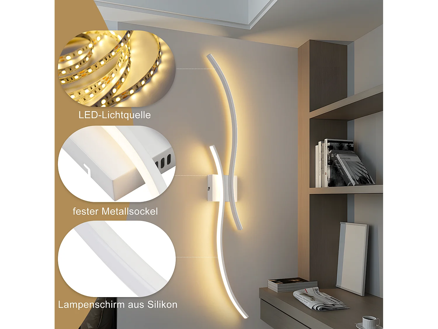 ZMH Applique Murale LED vague – 14w, 100cm, 3000k Blanc Chaud, Blanc Design Moderne, Pour Couloir