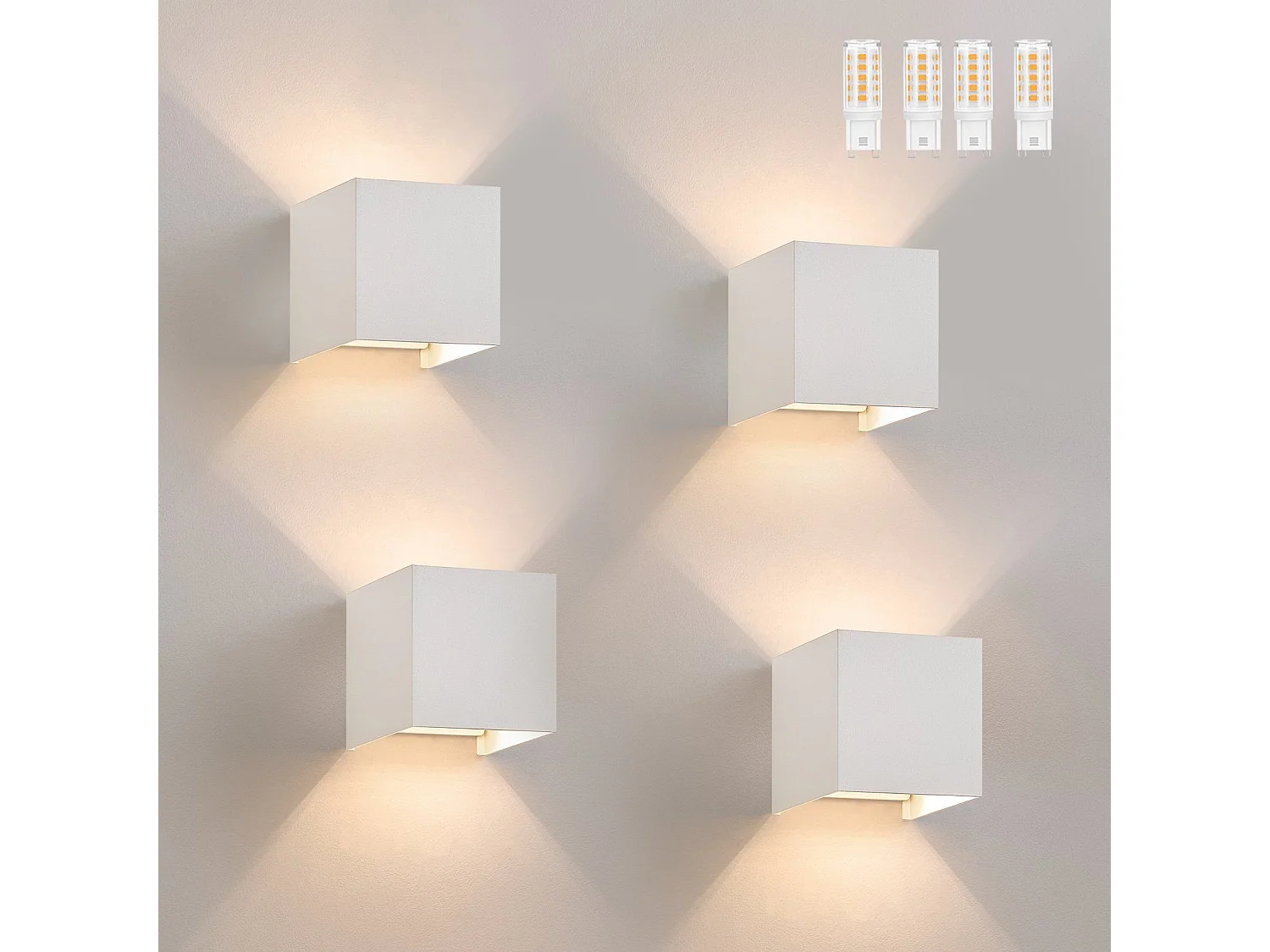 ZMH Set de 4 Lampes Murales LED Ext, Blanc Chaud IP65, pour Maison, Chambre, Couloir, Cage d’Escalier